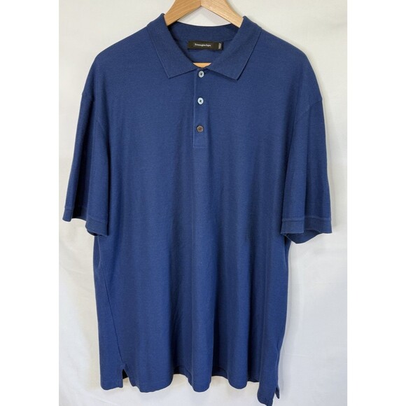 Emenegildo Zegna Polo Shirt 2XL 56 Blue Silk Knit Short Sleeve Italy Luxury - Picture 1 of 10
